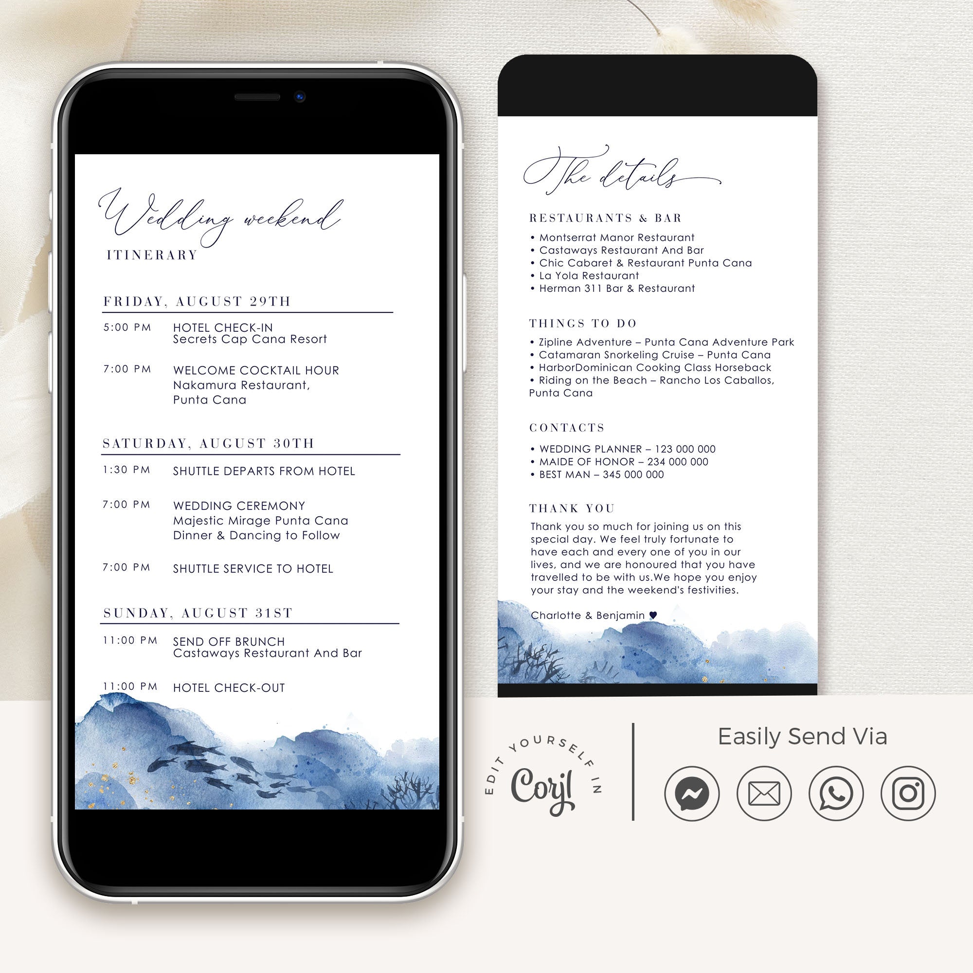 YLENIA Wedding Weekend Itinerary Template