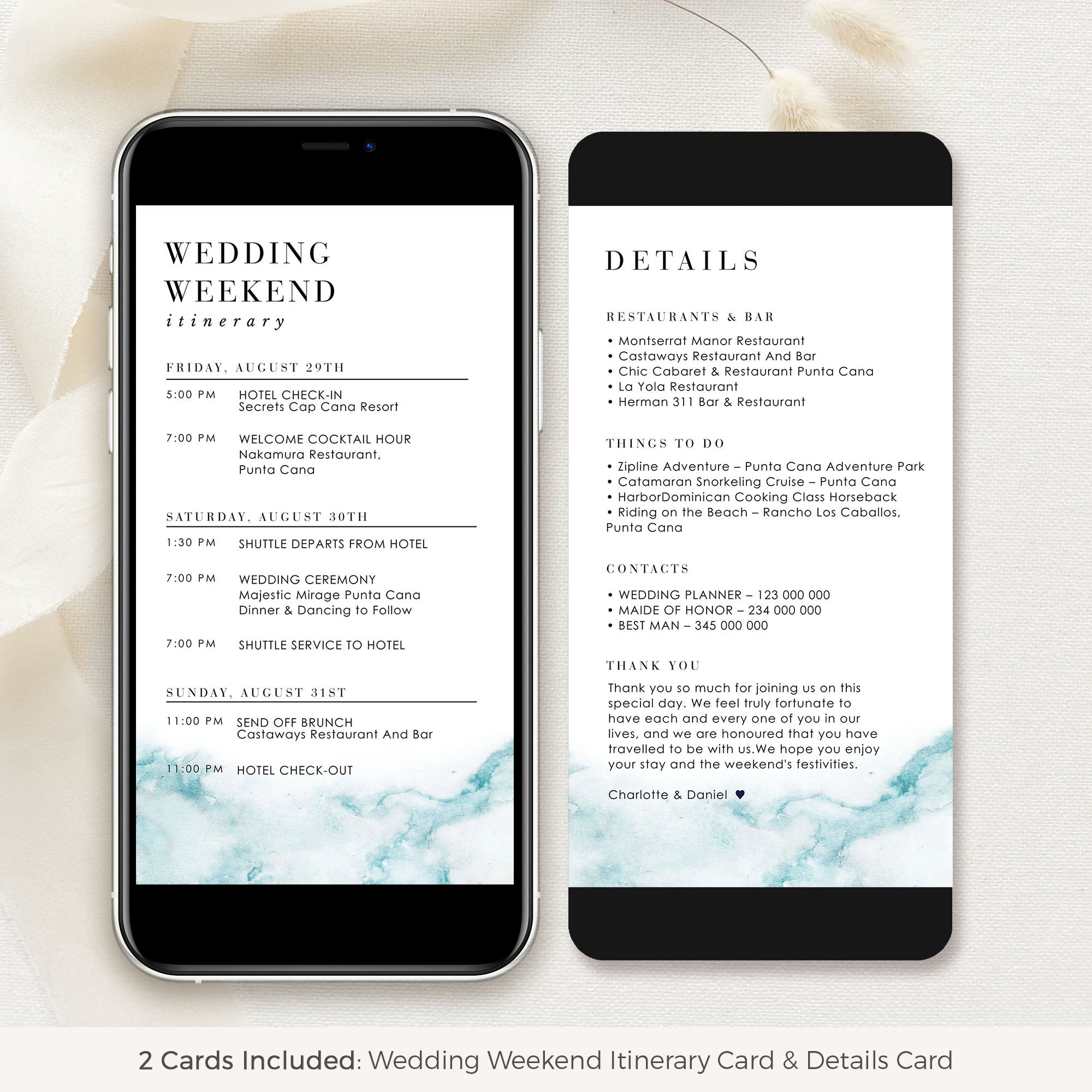 CHIARA Digital Template for Wedding Weekend Itinerary