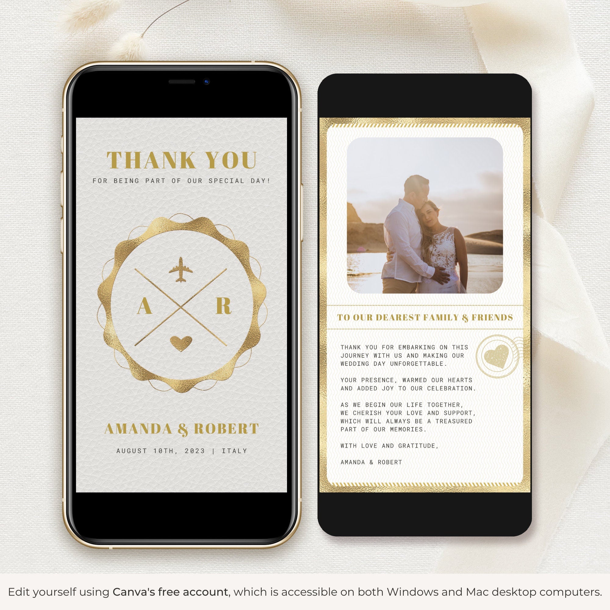 White Passport Theme Wedding Thank You Card Video Template