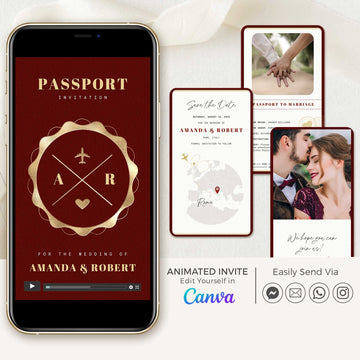 Red Maroon Passport Save The Date Video Template