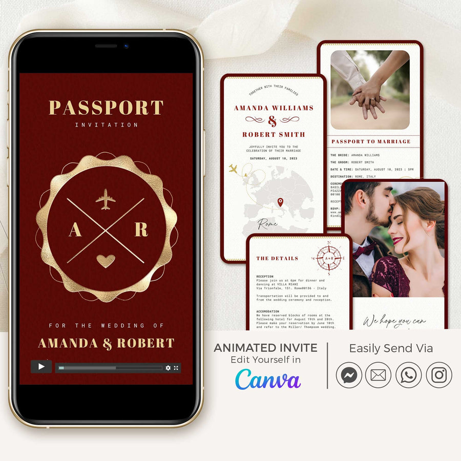 Red Maroon Passport Wedding Invitation Video Template
