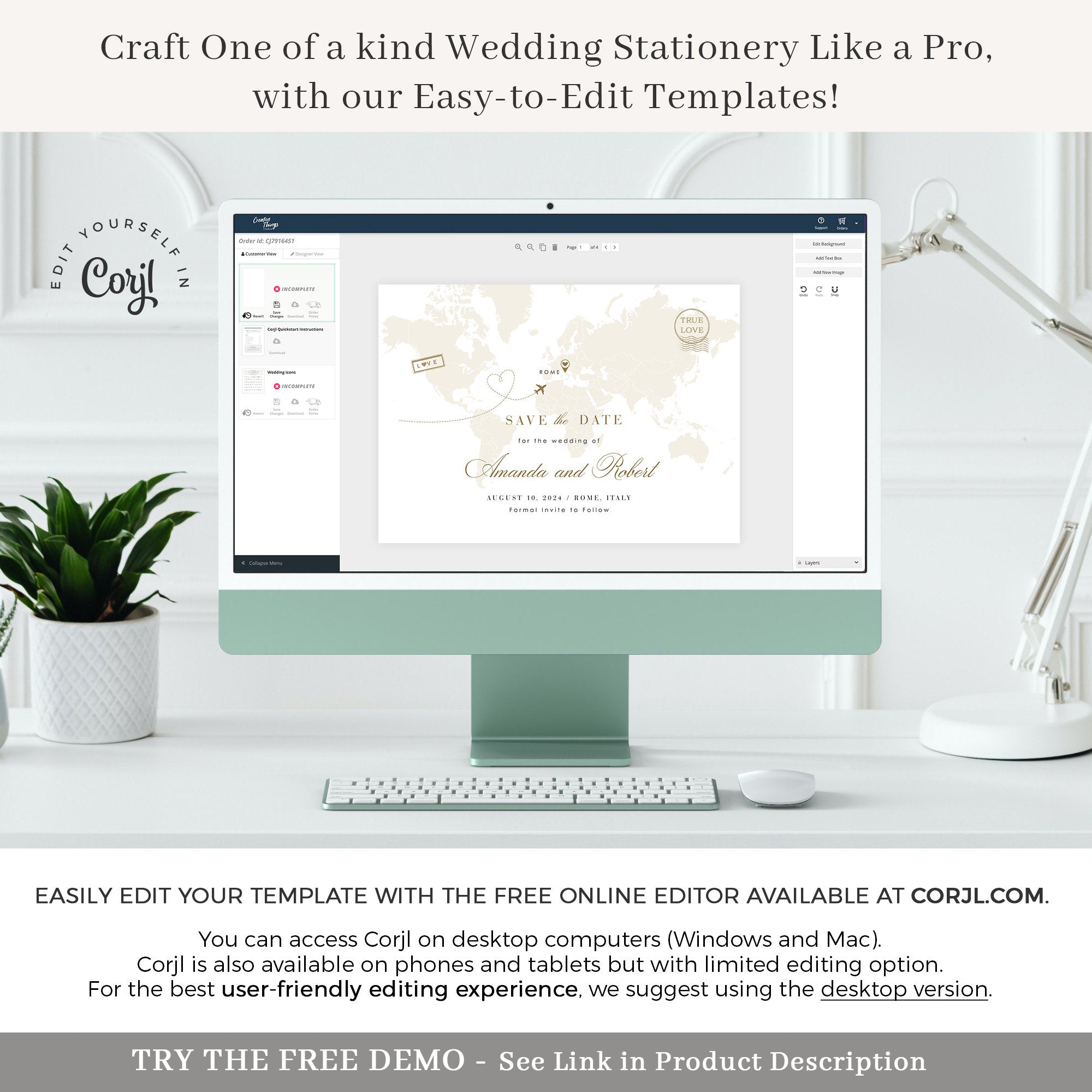 White &amp; Gold Destination Wedding Save the Date Template