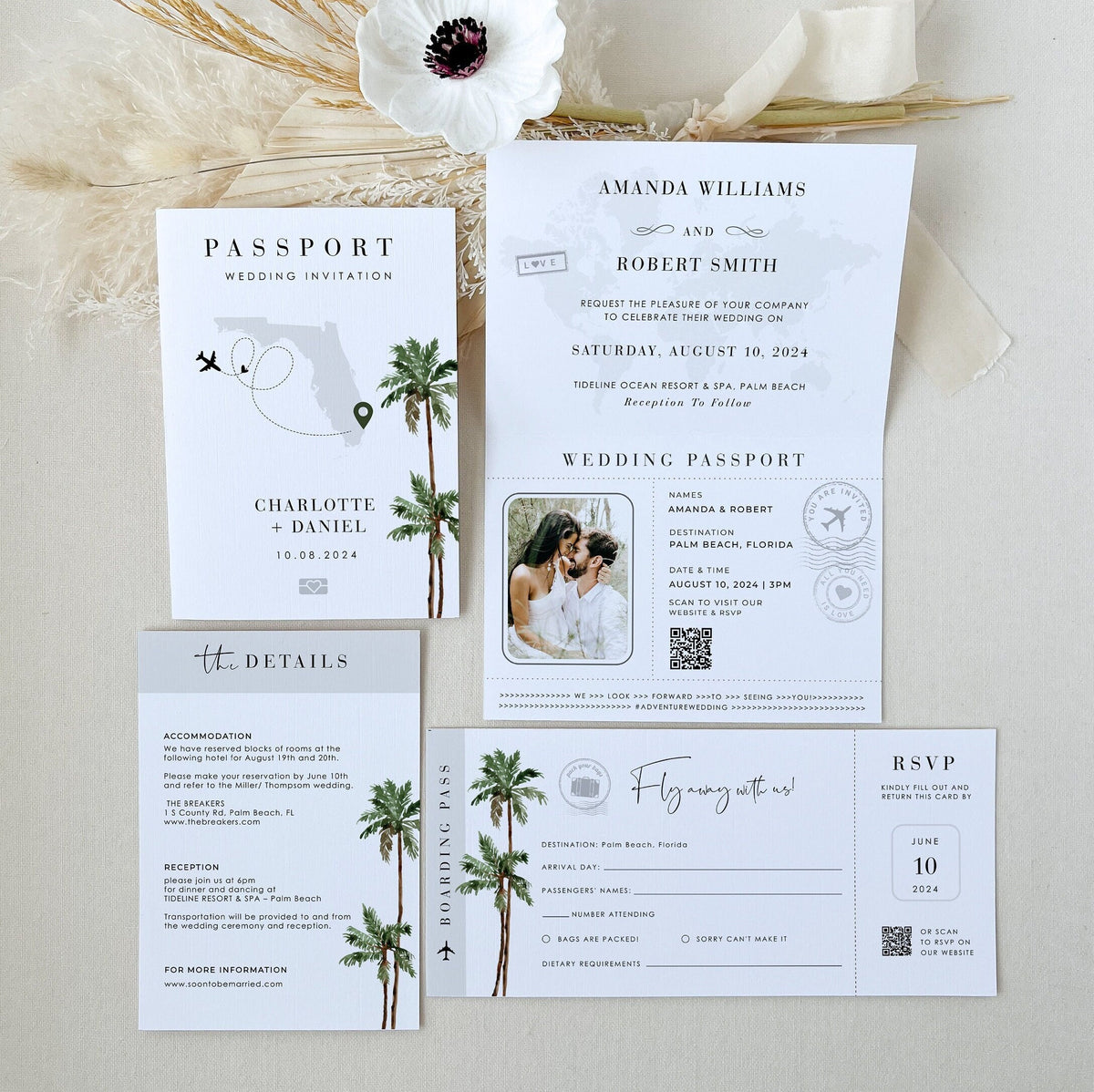 Palm Tree Passport Wedding Invitation Template – Creative Things Studio