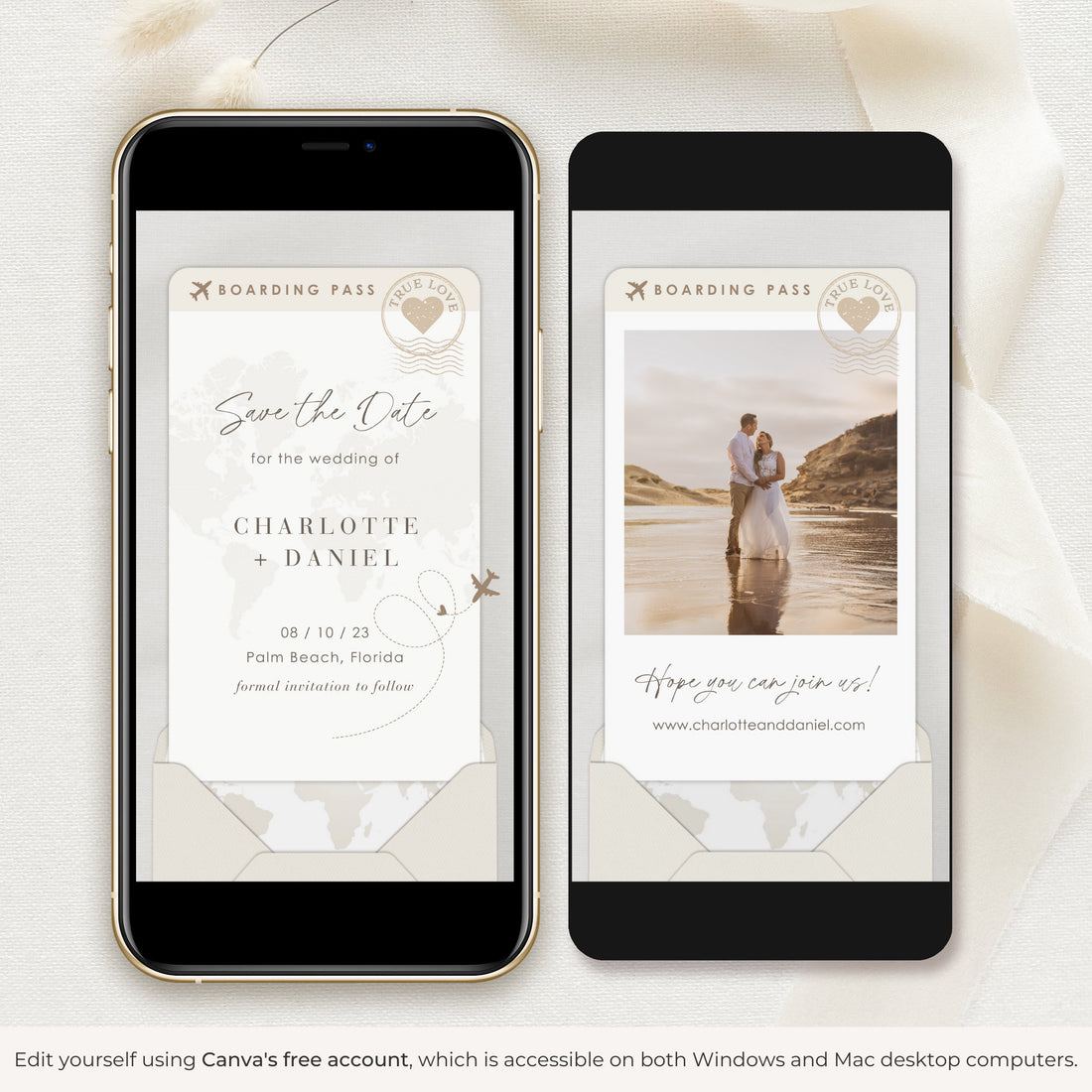 Neutral Tone Boarding Pass Save the Date Video Template