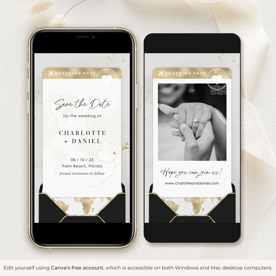 Black Boarding Pass Save the Date Video Template