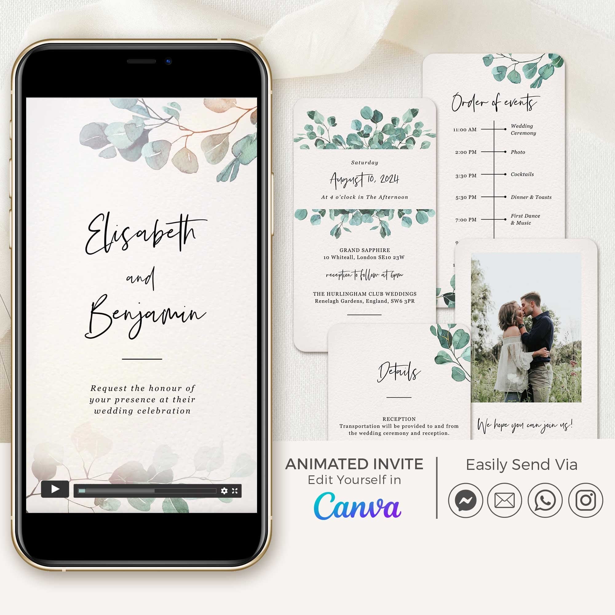 LUISA Marriage Invitation Video Template with Eucalyptus