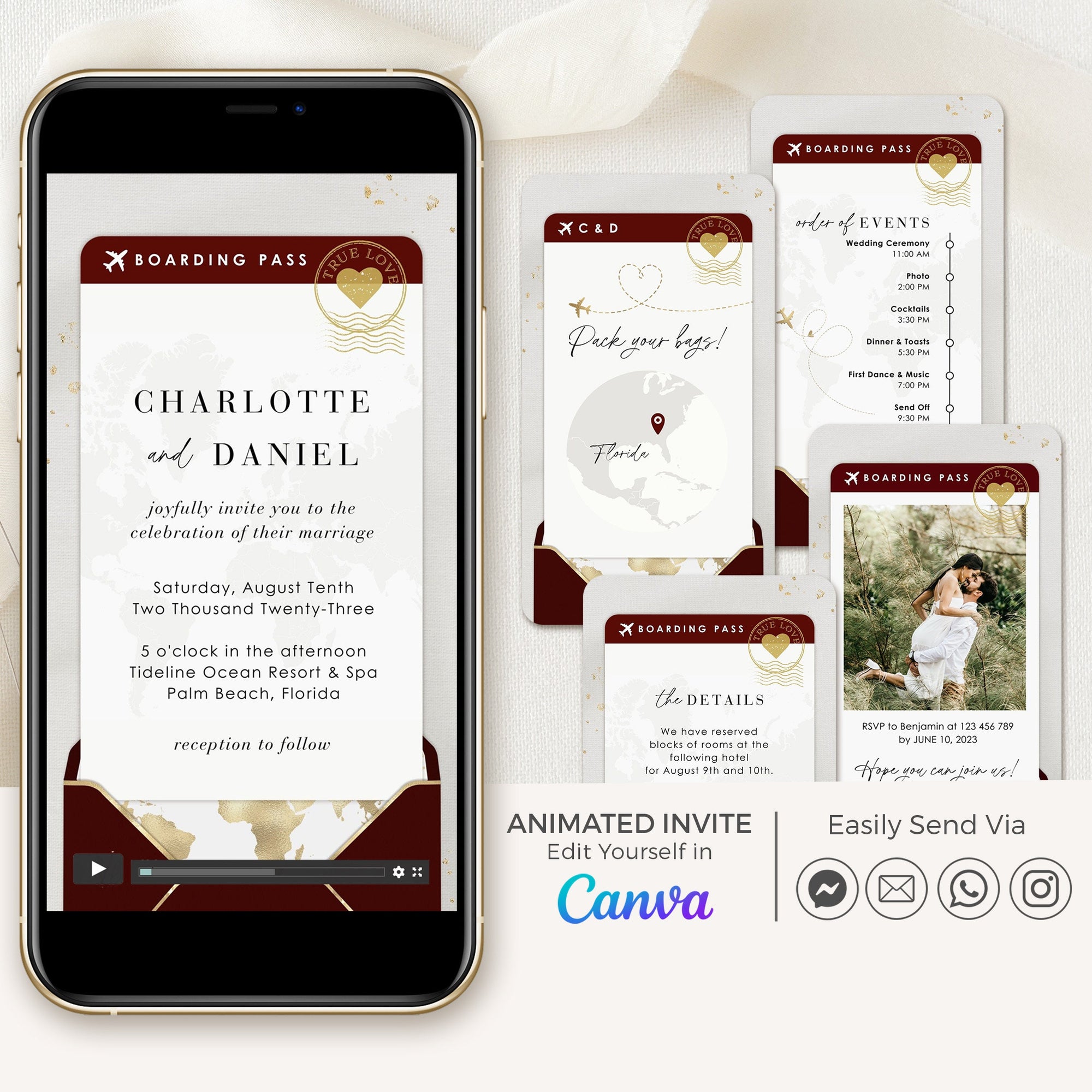 Red Boarding Pass Wedding Invitation Video Template