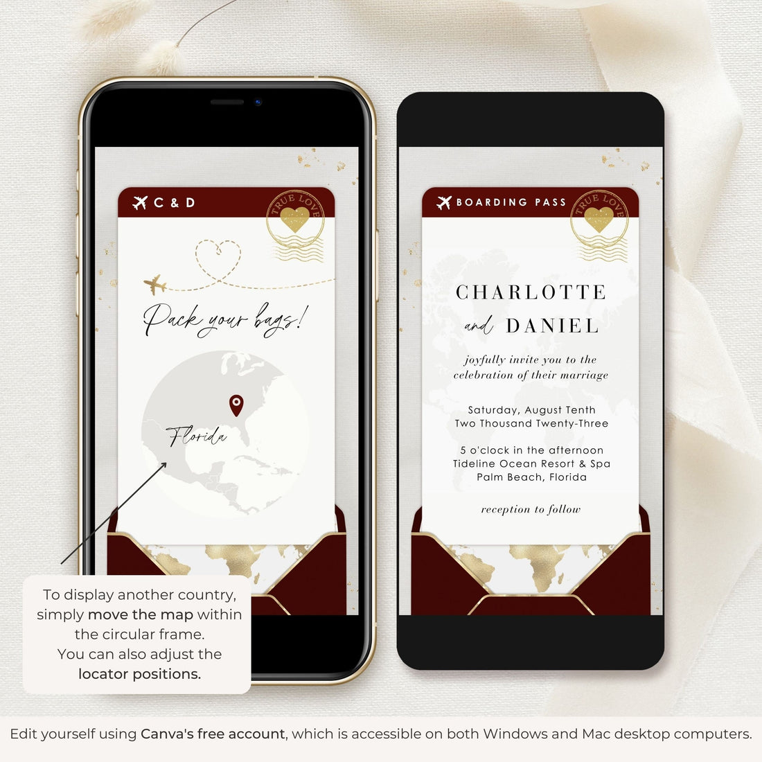 Red Boarding Pass Wedding Invitation Video Template