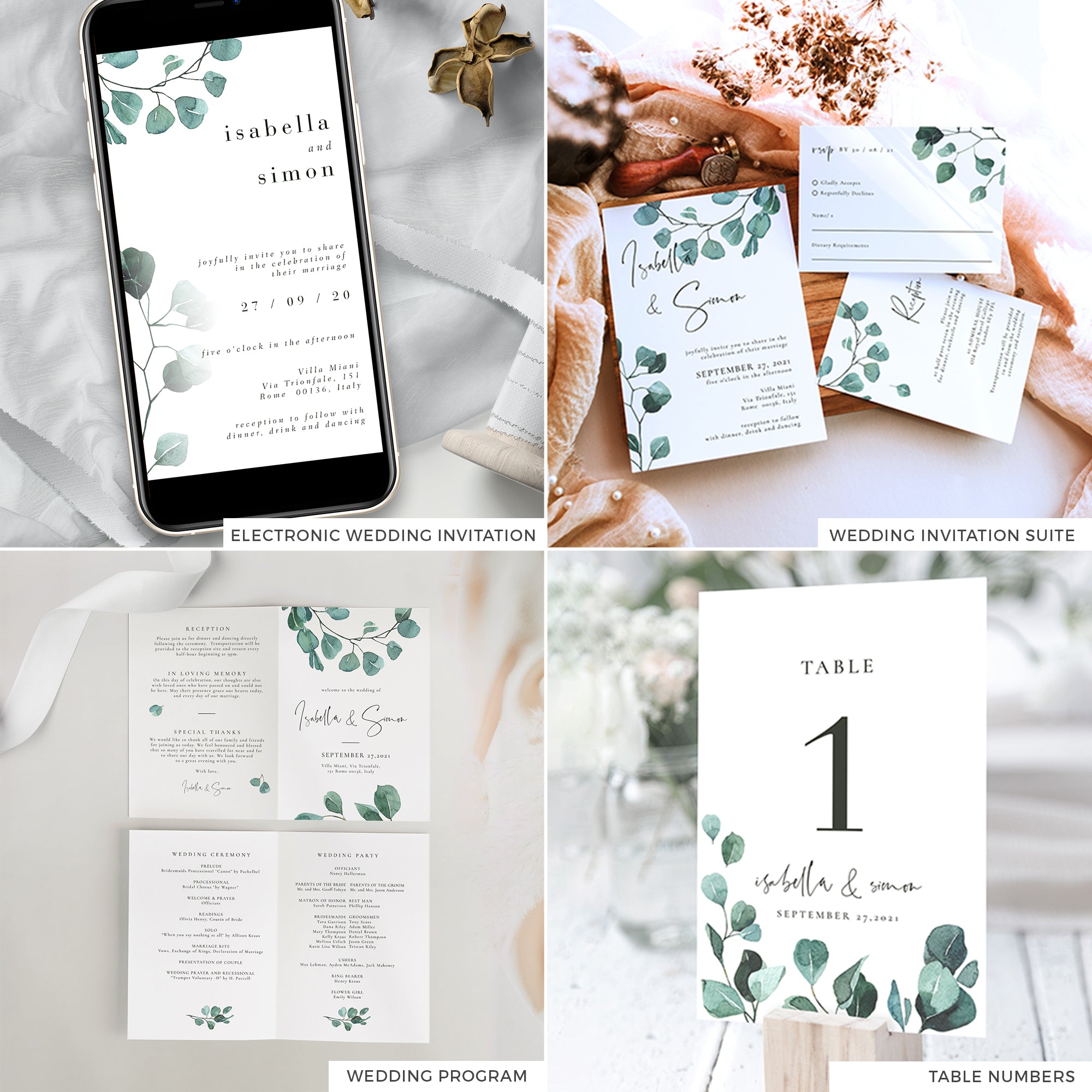 Luisa | Eucalyptus Wedding Stationery Bundle Templates
