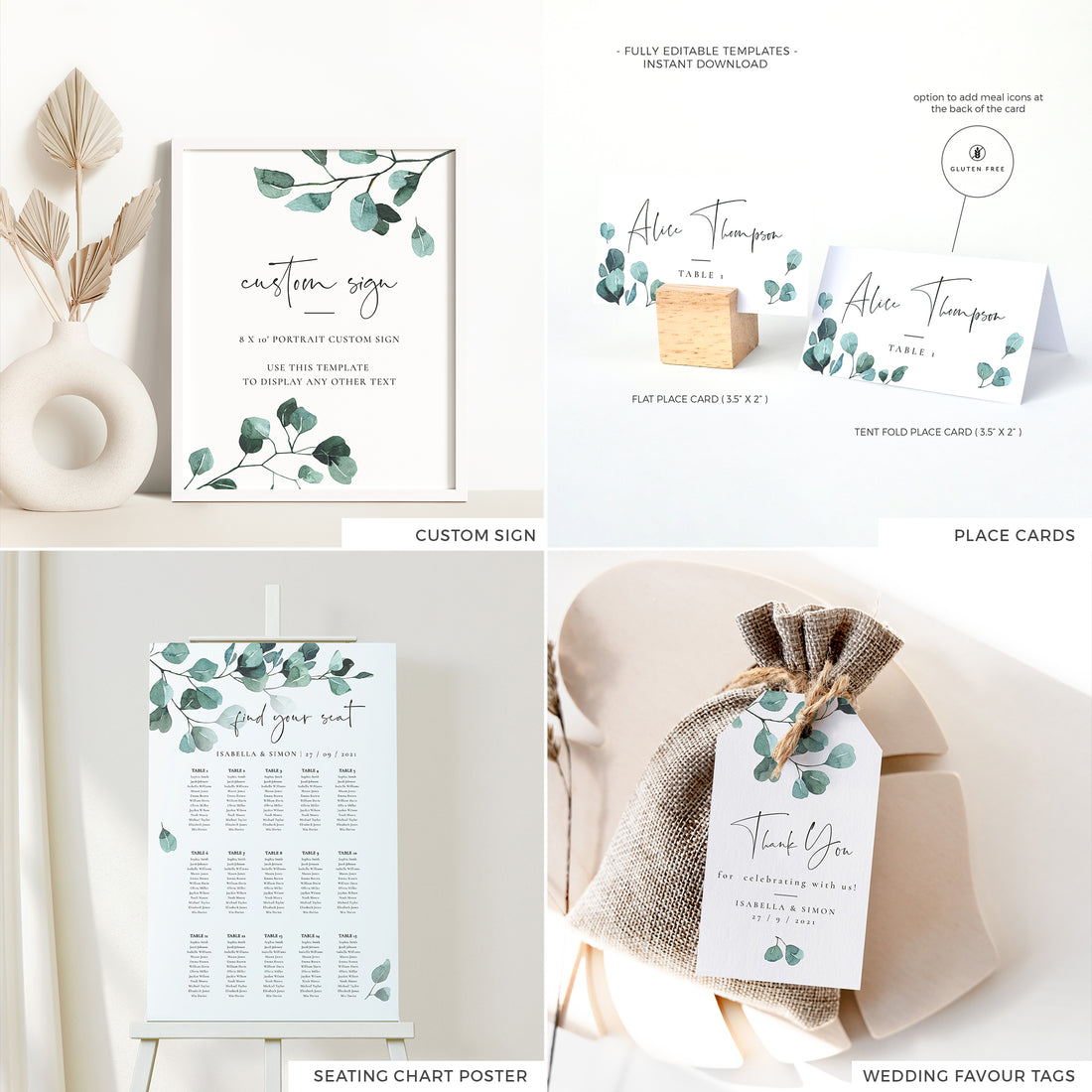 Luisa | Eucalyptus Wedding Stationery Bundle Templates