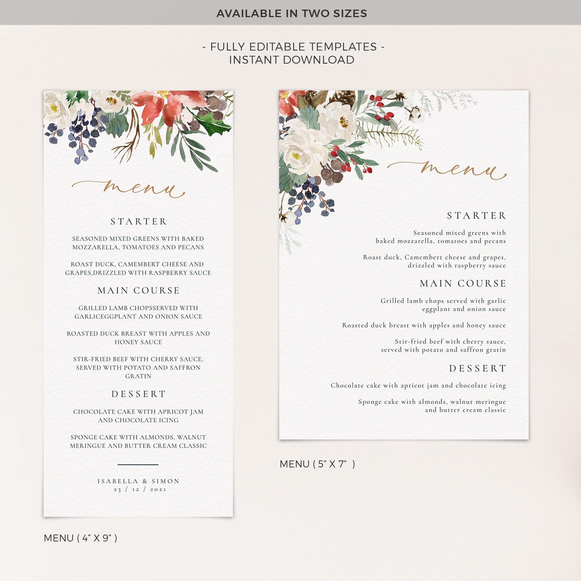 Natalia | Christmas Wedding Menu Template