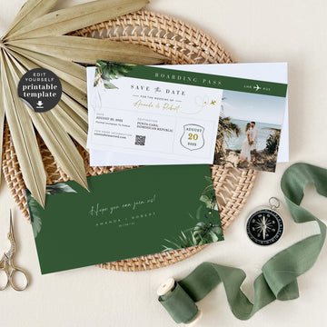 Palma | Tropical Boarding Pass Save The Date Template