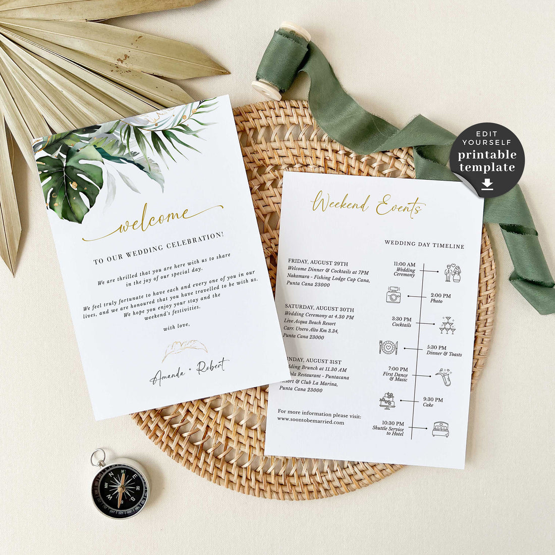 Personalized Wedding Welcome Letter & Itinerary - Floral
