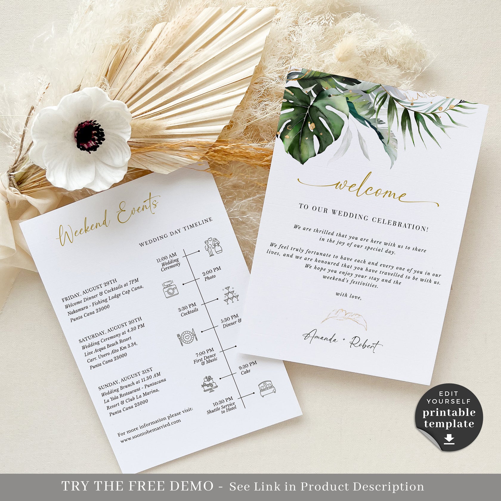 Palma Tropical Wedding Letter And Itinerary Template