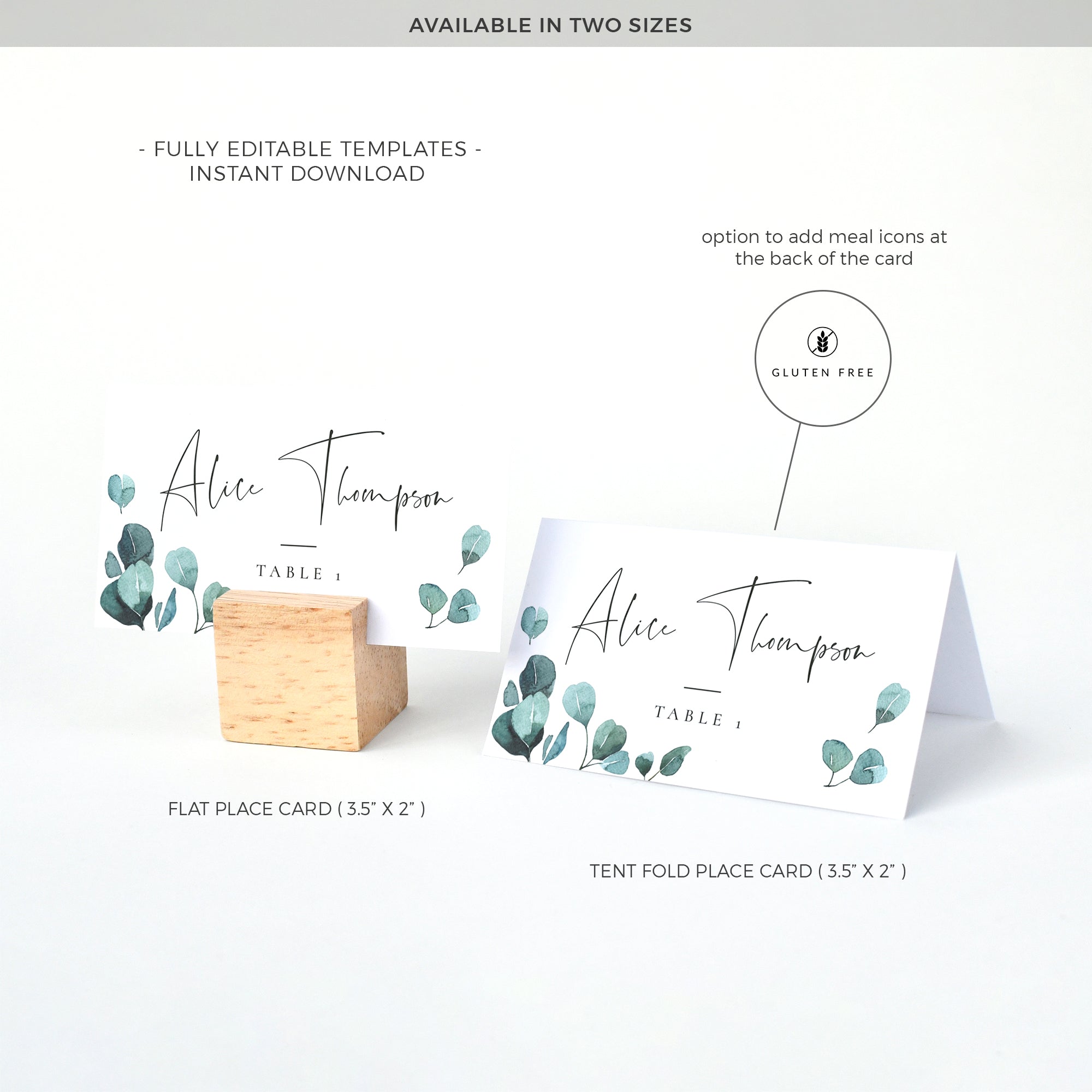 Luisa | Eucalyptus Wedding Table Place Cards Printable