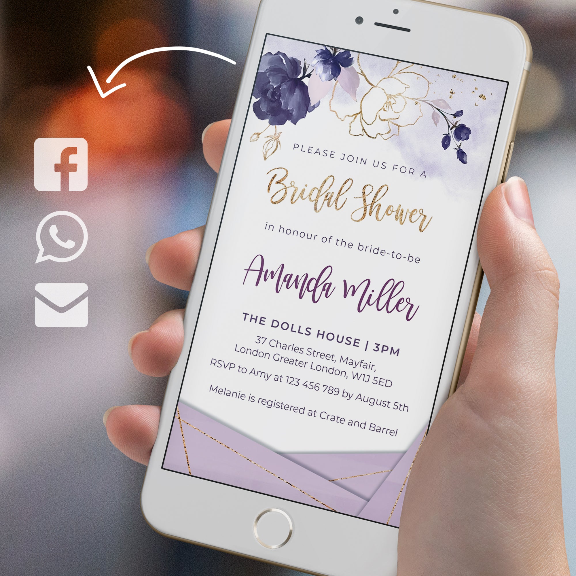 Violetta | Purple Bridal Shower Electronic Invitation