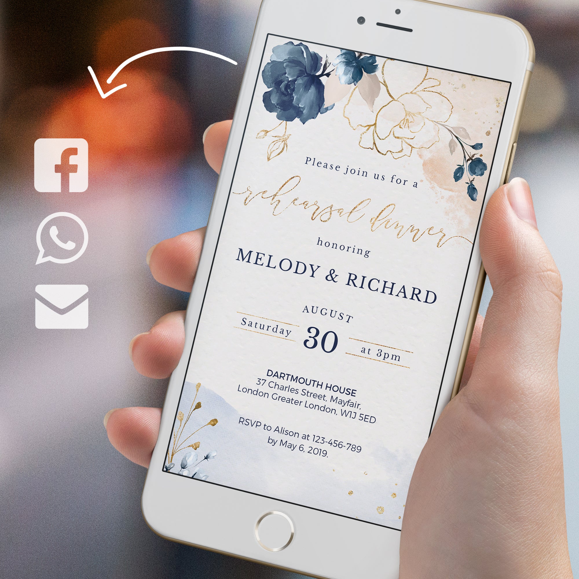 Antea | Blush Navy Rehearsal Dinner Digital Invitation