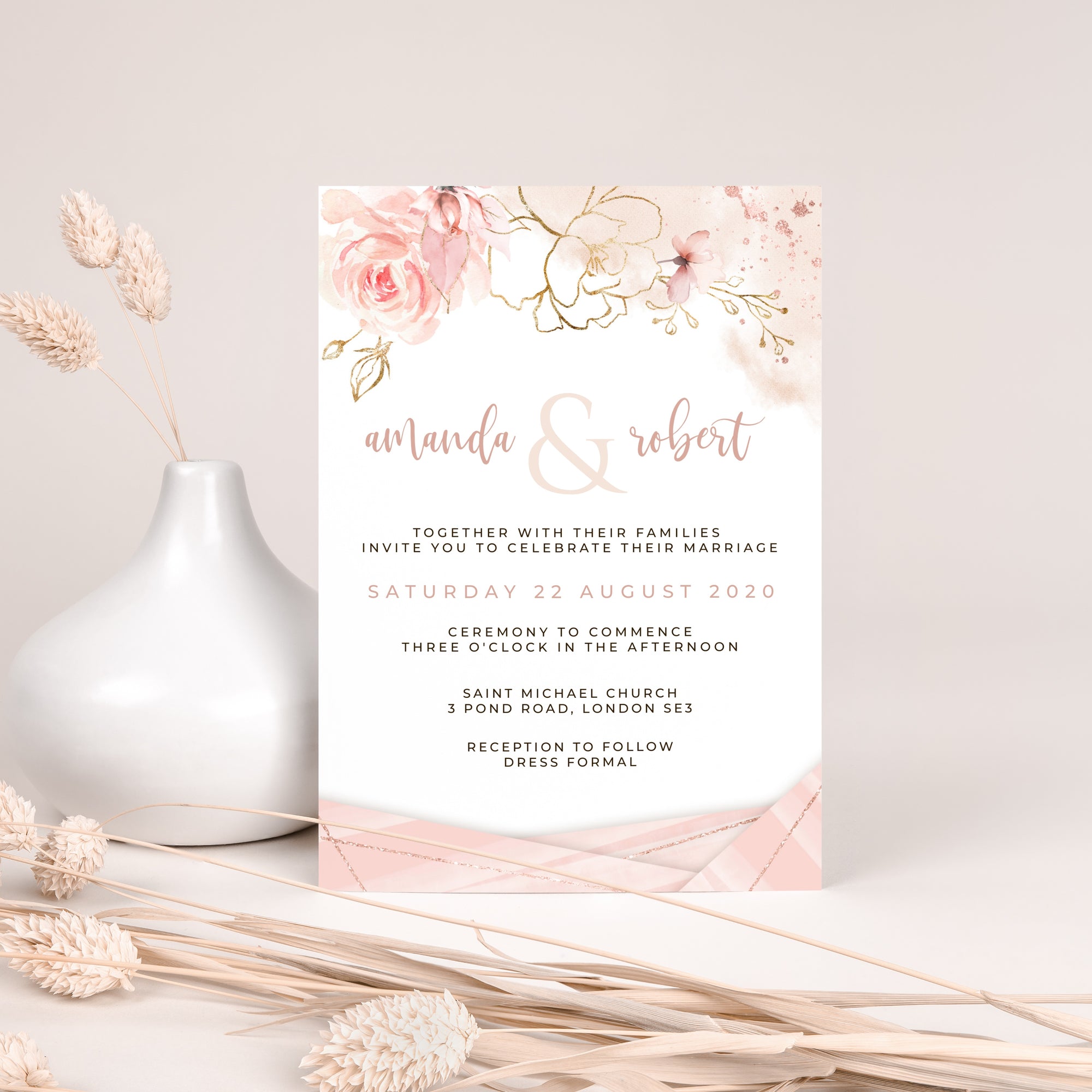 Aurora | Rose Gold wedding Invitation template