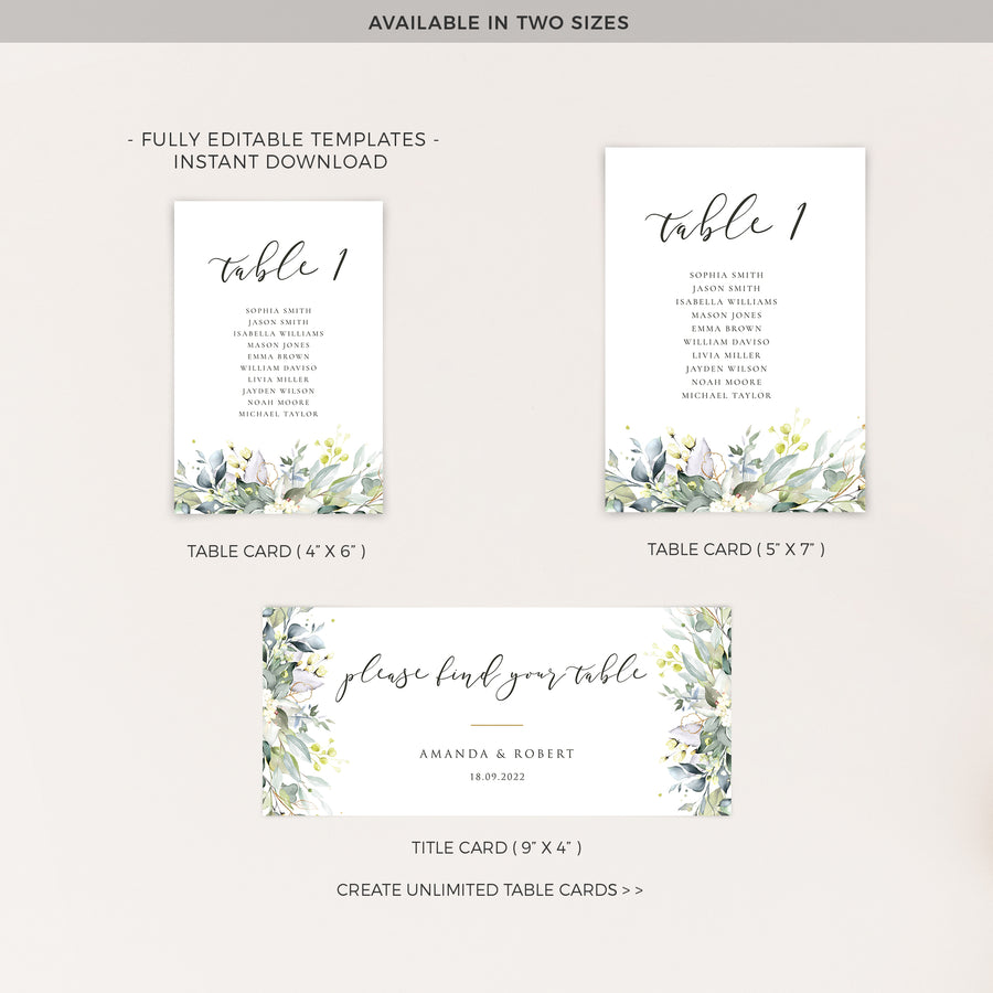 Flora | Rustic Wedding Seating Cards Template