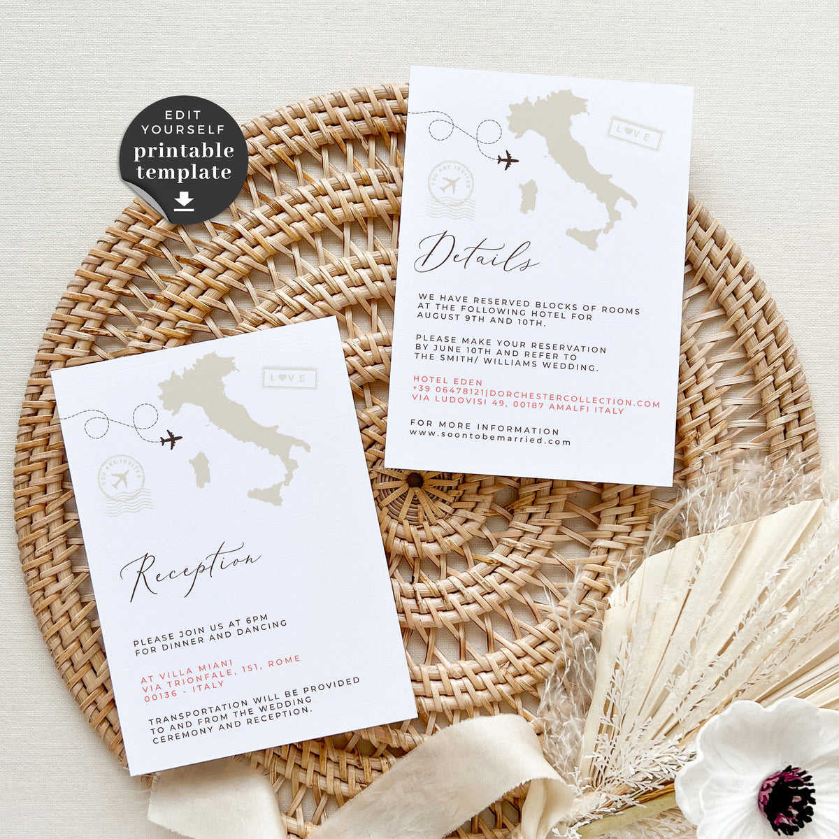 Italy Destination Wedding Invitation Template with RSVP – Creative ...