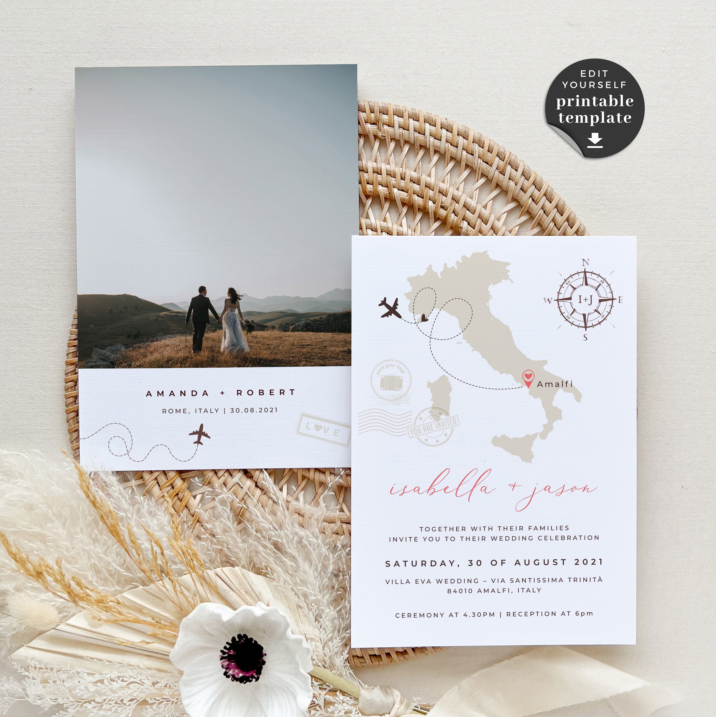 Italy Destination Wedding Invitation Template with RSVP – Creative ...
