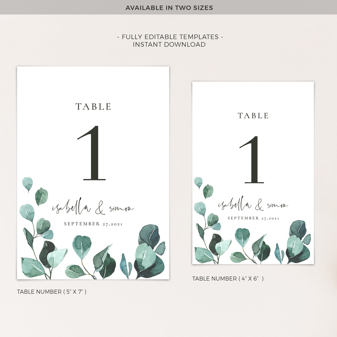 Luisa | Eucalyptus Wedding Table numbers Template