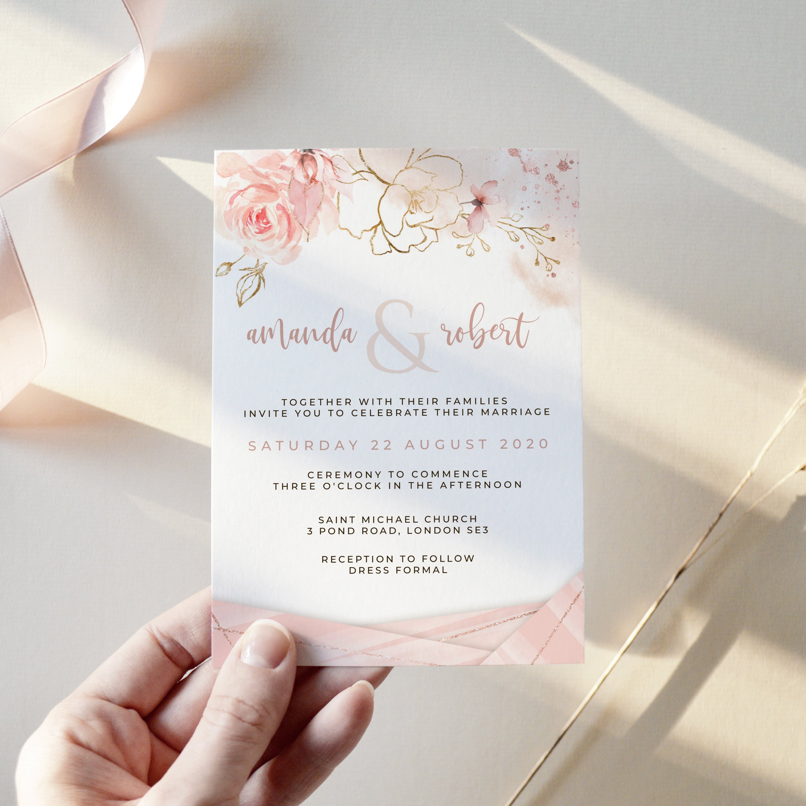 Aurora | Rose Gold wedding Invitation template